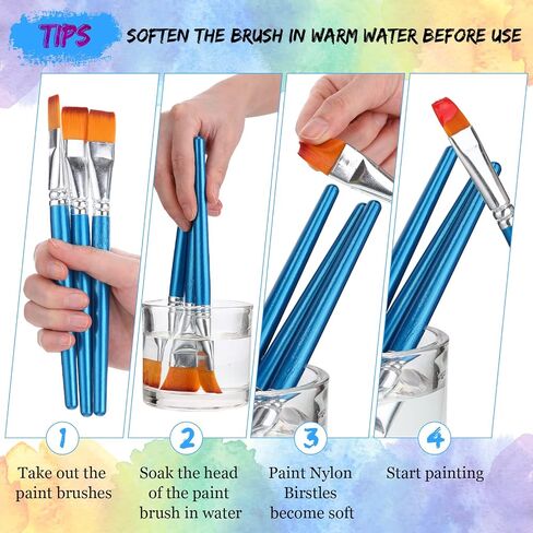 Sherr 48 Pcs Paint Brush Set Bulk Acrylic Brush Wood Paint for Detail Art Crafts Kids Artist Adult Watercolor Oil Face Body(1, 0.75, 0.5, 0.25 Inch,Flat Style) in Saudi Arabia