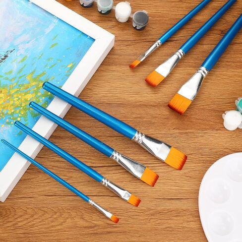 Sherr 48 Pcs Paint Brush Set Bulk Acrylic Brush Wood Paint for Detail Art Crafts Kids Artist Adult Watercolor Oil Face Body(1, 0.75, 0.5, 0.25 Inch,Flat Style) in Saudi Arabia