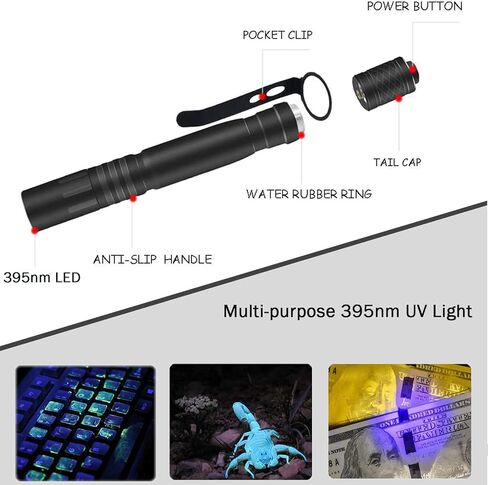 GaiGaiMall الأشعة فوق البنفسجية القلم ضوء مصباح يدوي 395nm المحمولة الصغيرة LED Blacklight الأشعة فوق البنفسجية PenLights لفندق الحيوانات الأليفة البول الكشف عن الراتنج علاج صيد العقرب، 4 حزمة in Kuwait