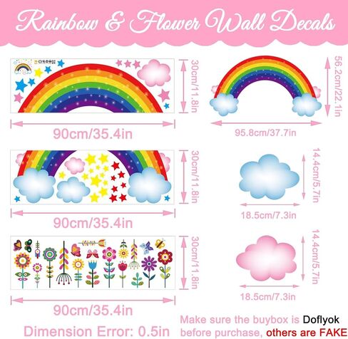 3 Sheets Rainbow Wall Decal Rainbow Wall Sticker, Large Removable Rainbow Butterflies Clouds Star Flower Wall Decals for Nursery Kids Girls Bedroom Decor in Saudi Arabia
