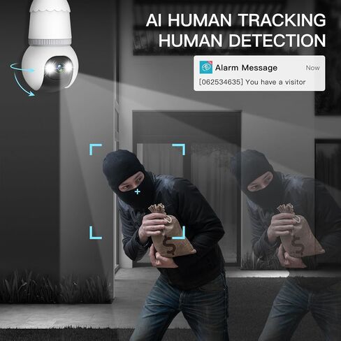 كاميرا مراقبة لمبة 4 ميجابكسل 5G&2.4 جيجا هرتز 360 درجة لاسلكية مع رؤية ليلية، كشف الحركة، عرض عن بعد 360 درجة، وتنبيهات في الوقت الحقيقي للسلامة المنزلية مع Alexa وGoogle Home in Saudi Arabia