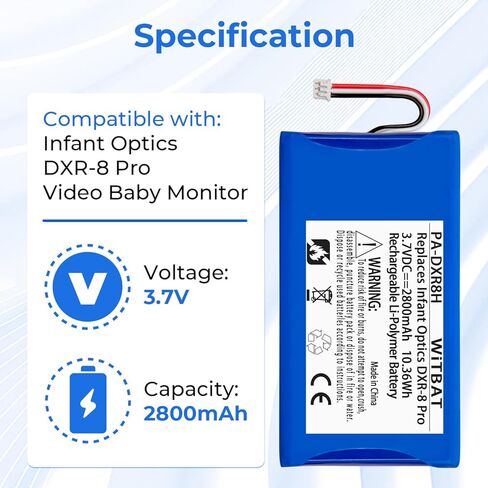 بطارية بديلة LP للبصريات الرضع DXR-8 Pro Battery Sp 554478 2800 مللي أمبير 3.7 فولت بطارية ليثيوم أيون فيديو مراقبة الطفل (غير متوافقة مع جهاز مراقبة الطفل DXR-8) in Kuwait