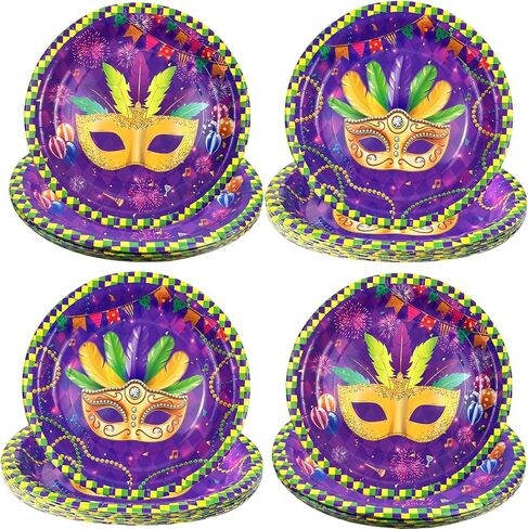 CIEOVO 48 Pack Disposable Plates Mardi Gras Print Party Paper Plates 9" Dinner Plates for Mardi Gras Carnival New Orleans Masquerade Party Supplies in Saudi Arabia