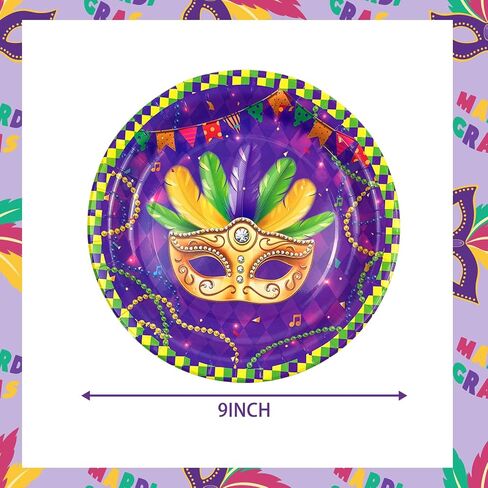 CIEOVO 48 Pack Disposable Plates Mardi Gras Print Party Paper Plates 9" Dinner Plates for Mardi Gras Carnival New Orleans Masquerade Party Supplies in Saudi Arabia