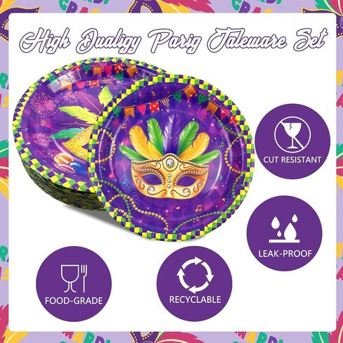 CIEOVO 48 Pack Disposable Plates Mardi Gras Print Party Paper Plates 9" Dinner Plates for Mardi Gras Carnival New Orleans Masquerade Party Supplies in Saudi Arabia