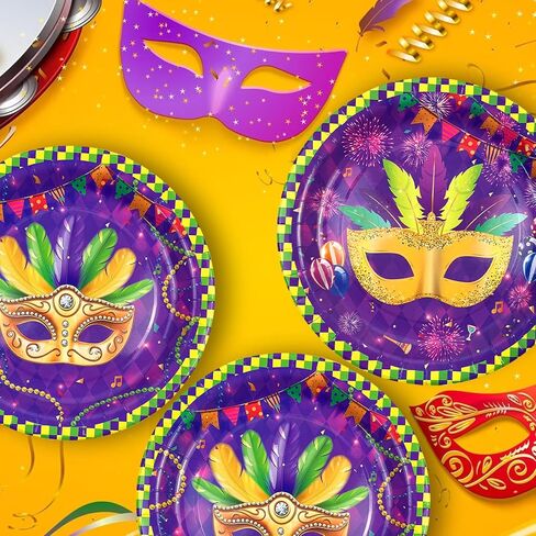 CIEOVO 48 Pack Disposable Plates Mardi Gras Print Party Paper Plates 9" Dinner Plates for Mardi Gras Carnival New Orleans Masquerade Party Supplies in Saudi Arabia