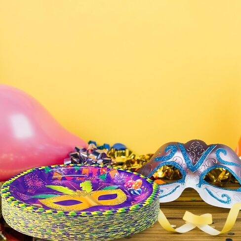 CIEOVO 48 Pack Disposable Plates Mardi Gras Print Party Paper Plates 9" Dinner Plates for Mardi Gras Carnival New Orleans Masquerade Party Supplies in Saudi Arabia