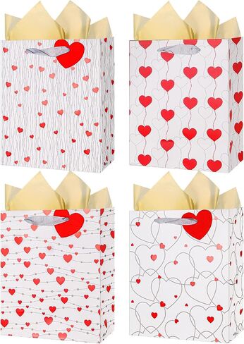 lilymelon 4 Pack 13" Large Gift Bags with Tissue Paper for Valentines Day/Birthday/Mother's day/Father's day and more (Heart) in Saudi Arabia