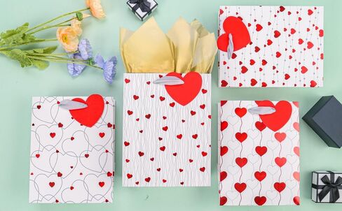 lilymelon 4 Pack 13" Large Gift Bags with Tissue Paper for Valentines Day/Birthday/Mother's day/Father's day and more (Heart) in Saudi Arabia
