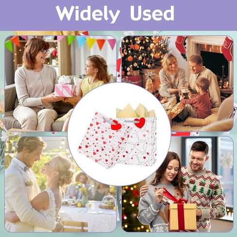lilymelon 4 Pack 13" Large Gift Bags with Tissue Paper for Valentines Day/Birthday/Mother's day/Father's day and more (Heart) in Saudi Arabia