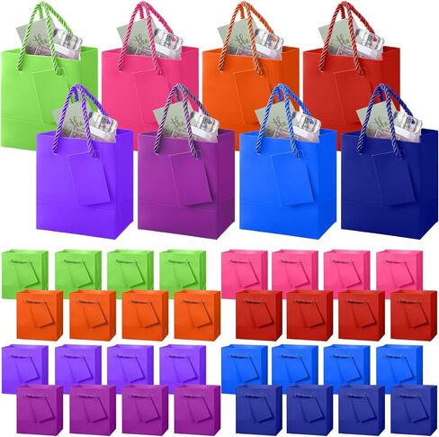 32 Pack Mini Gift Bags with Handles Bulk 4 x 2.75 x 4.5 Inch, 8 Colors Tiny Paper Bags with Gift Tags Assorted Color Metallic Paper Totes for Birthday Wedding Christmas Baby Shower Party Favor in Saudi Arabia