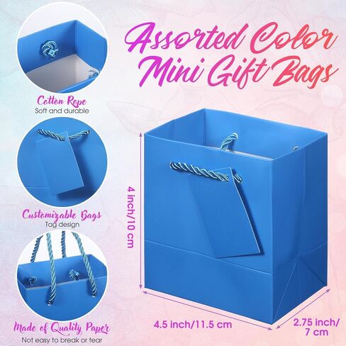 32 Pack Mini Gift Bags with Handles Bulk 4 x 2.75 x 4.5 Inch, 8 Colors Tiny Paper Bags with Gift Tags Assorted Color Metallic Paper Totes for Birthday Wedding Christmas Baby Shower Party Favor in Saudi Arabia