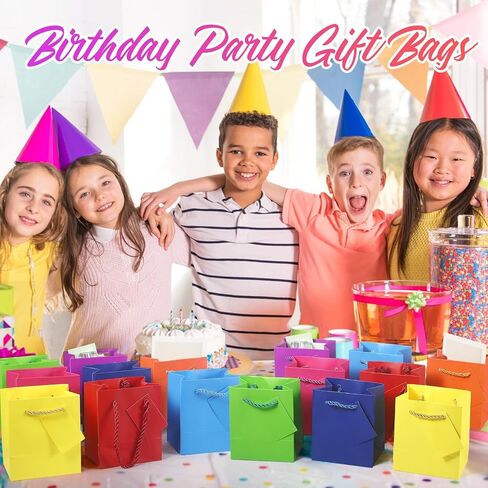 32 Pack Mini Gift Bags with Handles Bulk 4 x 2.75 x 4.5 Inch, 8 Colors Tiny Paper Bags with Gift Tags Assorted Color Metallic Paper Totes for Birthday Wedding Christmas Baby Shower Party Favor in Saudi Arabia