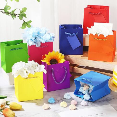 32 Pack Mini Gift Bags with Handles Bulk 4 x 2.75 x 4.5 Inch, 8 Colors Tiny Paper Bags with Gift Tags Assorted Color Metallic Paper Totes for Birthday Wedding Christmas Baby Shower Party Favor in Saudi Arabia