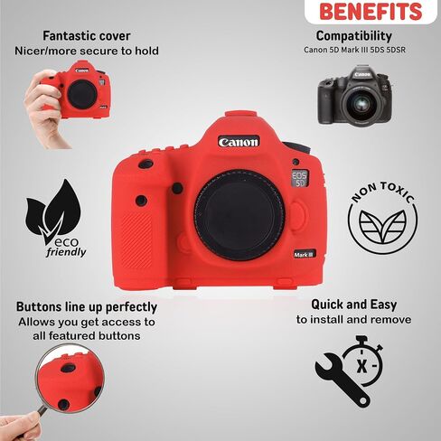 حافظة كاميرا لكاميرا Canon 5D Mark III 5DS 5DSR - غطاء حماية من السيليكون لكاميرات DSLR، قفص قابل للفصل، مقاوم للصدمات، مقاوم للغبار (أحمر) in Kuwait