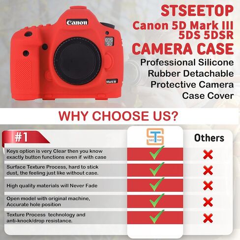 حافظة كاميرا لكاميرا Canon 5D Mark III 5DS 5DSR - غطاء حماية من السيليكون لكاميرات DSLR، قفص قابل للفصل، مقاوم للصدمات، مقاوم للغبار (أحمر) in Kuwait