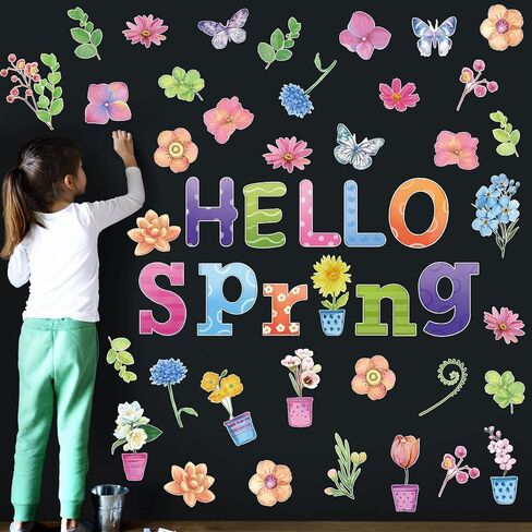 79 Pcs Spring Bulletin Board Decorations Easter Spring Classroom Decorations Hello Spring Flowers Cut Outs with 100 Pcs Glue Points Flower Plants Butterfly Decoration for School Classroom Party in Saudi Arabia