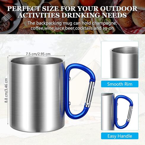 Nuanchu 12 Pcs Insulated Stainless Steel Camping Cup 10 oz Portable Camping Coffee Mug with D Ring Handle Hiking Mug for Home Tea Hot Cold Drinks Outdoor Sports Travel Backpacking Kitchen, 3 Styles in Saudi Arabia