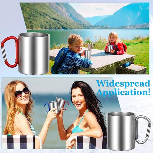 Nuanchu 12 Pcs Insulated Stainless Steel Camping Cup 10 oz Portable Camping Coffee Mug with D Ring Handle Hiking Mug for Home Tea Hot Cold Drinks Outdoor Sports Travel Backpacking Kitchen, 3 Styles in Saudi Arabia