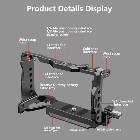 مجموعة قفص A6700 لكاميرا Sony A6700 مع مشبك كابل لـ HDMI، لوحة مدمجة سريعة التحرير لنوع Arca، قفص فيديو لكاميرا صناعة الأفلام مع حامل حذاء، 1/4 بوصة - 20 و3/8 بوصة - 16 ثقوب مترابطة in Kuwait