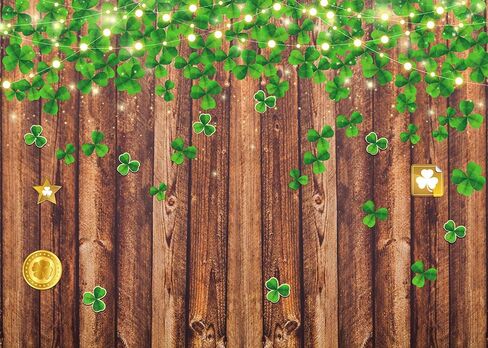 خلفية خشبية لعيد القديس باتريك باللون الأخضر شامروك بريق العملات الذهبية صورة أيرلندية محظوظة مقاس 7x5FT (العرض 210 سم × الارتفاع 150 سم) in Kuwait