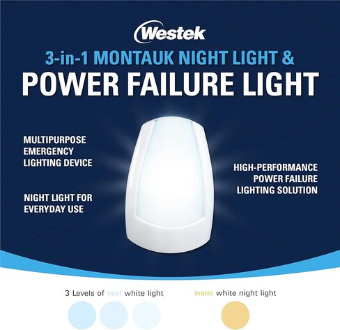 ضوء ليلي لفشل الطاقة من Westek Montauk، ​​عبوتان - قم بتوصيل ضوء ليلي متعدد الوظائف، مصباح لوحة، مصباح يدوي وضوء فشل الطاقة - عمر بطارية مصباح يدوي 12 ساعة، مثالي لانقطاع التيار الكهربائي in Kuwait