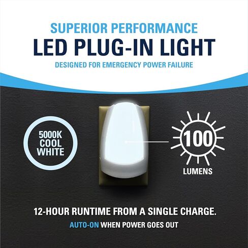 ضوء ليلي لفشل الطاقة من Westek Montauk، ​​عبوتان - قم بتوصيل ضوء ليلي متعدد الوظائف، مصباح لوحة، مصباح يدوي وضوء فشل الطاقة - عمر بطارية مصباح يدوي 12 ساعة، مثالي لانقطاع التيار الكهربائي in Kuwait