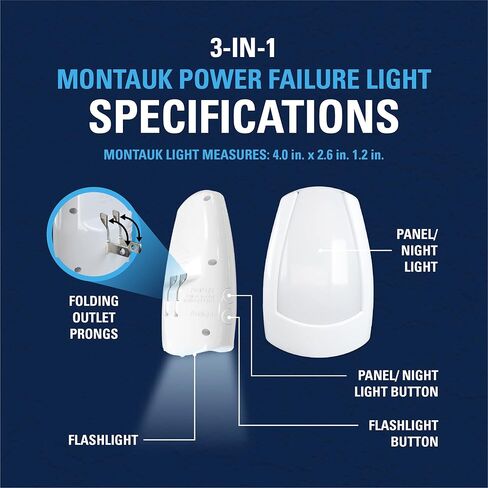 ضوء ليلي لفشل الطاقة من Westek Montauk، ​​عبوتان - قم بتوصيل ضوء ليلي متعدد الوظائف، مصباح لوحة، مصباح يدوي وضوء فشل الطاقة - عمر بطارية مصباح يدوي 12 ساعة، مثالي لانقطاع التيار الكهربائي in Kuwait