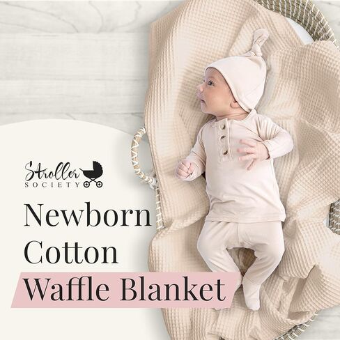 Stroller Society - Swaddles for Newborns & Toddlers, Soft Receiving Blankets Girl & Boy Can Use, Comfy Toddler Blanket & Newborn Swaddle, Cotton Waffle Blanket, Beige, 40 x 40 inches in Kuwait