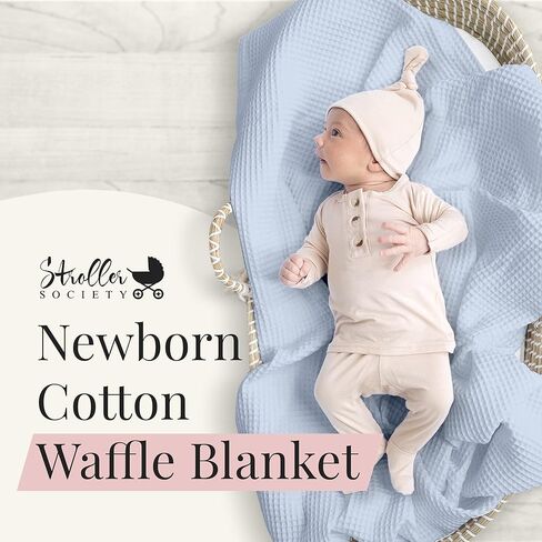 Stroller Society - Swaddles for Newborns & Toddlers, Soft Receiving Blankets Girl & Boy Can Use, Comfy Toddler Blanket & Newborn Swaddle, Cotton Waffle Blanket, Beige, 40 x 40 inches in Kuwait