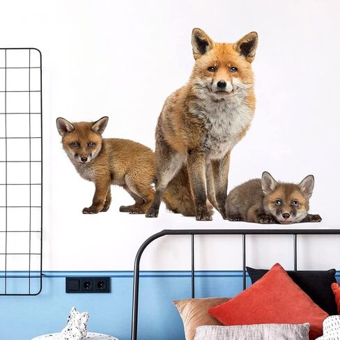 Large Lifelike 3D Fox Wall Decal Stickers Art - 34" × 25" - Peel and Stick Animal Fox Wall Decor Stickers Muals for Kids Room Livingroom Playroom Nursery Office Decoration in Kuwait