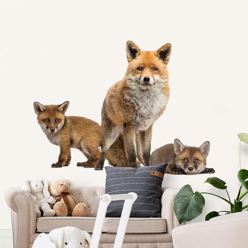 Large Lifelike 3D Fox Wall Decal Stickers Art - 34" × 25" - Peel and Stick Animal Fox Wall Decor Stickers Muals for Kids Room Livingroom Playroom Nursery Office Decoration in Kuwait