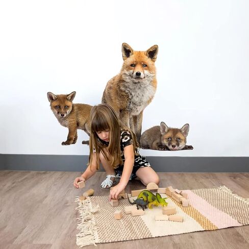 Large Lifelike 3D Fox Wall Decal Stickers Art - 34" × 25" - Peel and Stick Animal Fox Wall Decor Stickers Muals for Kids Room Livingroom Playroom Nursery Office Decoration in Kuwait