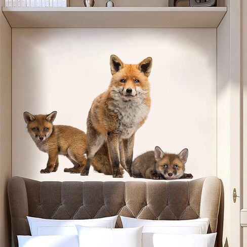 Large Lifelike 3D Fox Wall Decal Stickers Art - 34" × 25" - Peel and Stick Animal Fox Wall Decor Stickers Muals for Kids Room Livingroom Playroom Nursery Office Decoration in Kuwait