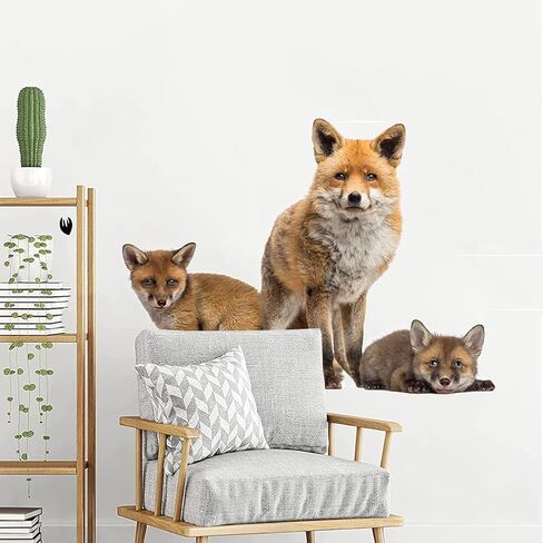 Large Lifelike 3D Fox Wall Decal Stickers Art - 34" × 25" - Peel and Stick Animal Fox Wall Decor Stickers Muals for Kids Room Livingroom Playroom Nursery Office Decoration in Kuwait
