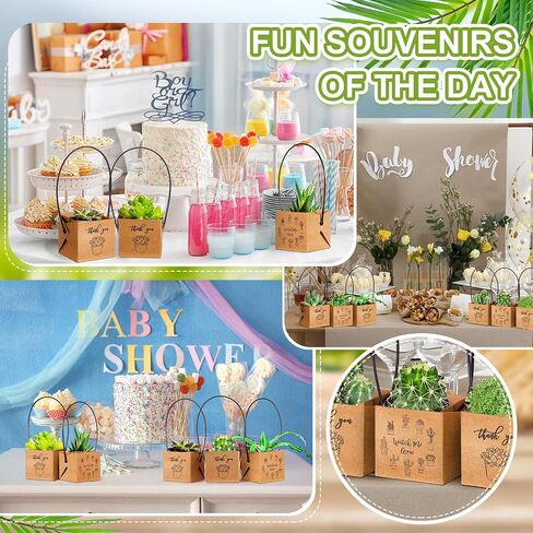 Qilery 100 Pcs Watch Me Grow Succulents Wraps Bulk Succulent Party Favors Kraft Paper Thank You Succulent Wrap with Handle Succulent Box for Baby Shower Wedding, 2.2 x 2.2 x 2.13 Inch in Saudi Arabia