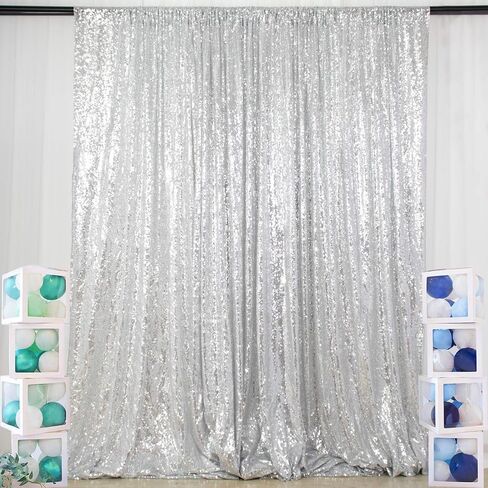 ShiDianYi Sequin Backdrop 10x10FT Silver Sequin Wedding Backdrop Photo Booth Sequin Backdrop Curtains for Parties Fabric Backdrop Glitter Background for Pictures Shimmer Curtains Event Decor in Kuwait