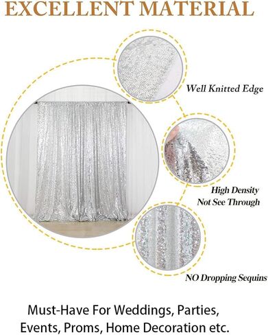 ShiDianYi Sequin Backdrop 10x10FT Silver Sequin Wedding Backdrop Photo Booth Sequin Backdrop Curtains for Parties Fabric Backdrop Glitter Background for Pictures Shimmer Curtains Event Decor in Kuwait