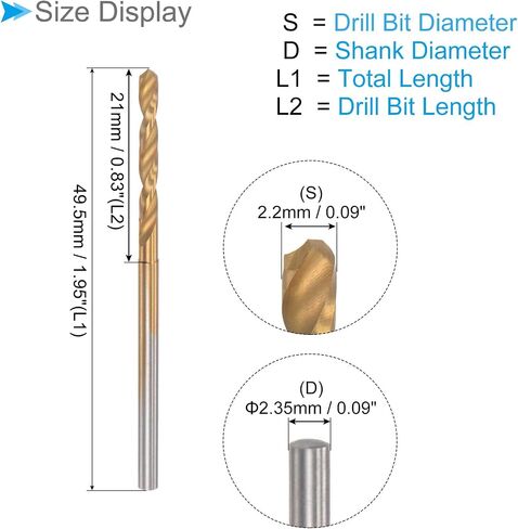 CoCud Mini Drill Bit, 2.2mm Drill Diameter 2.35mm Shank Diameter, Titanium Coated Micro Engraving Drill Bit - (Applications: for Plastic and Woodwork), 2-Pieces in Saudi Arabia