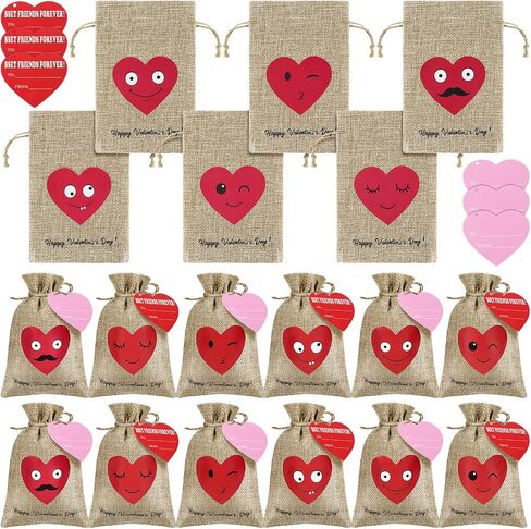 Riakrum 24 Sets valentines day Burlap Favor Bags Valentine's Day Heart Burlap Gift Bag bakery bags Treat Bags Goodie Bags Candy Bags for Valentine's Day small shop Wedding Bridal Shower Party Favor in Saudi Arabia