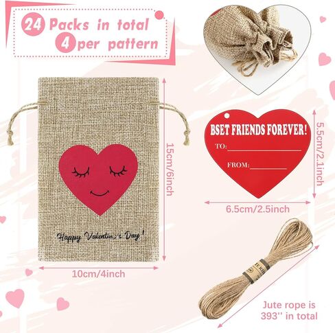 Riakrum 24 Sets valentines day Burlap Favor Bags Valentine's Day Heart Burlap Gift Bag bakery bags Treat Bags Goodie Bags Candy Bags for Valentine's Day small shop Wedding Bridal Shower Party Favor in Saudi Arabia