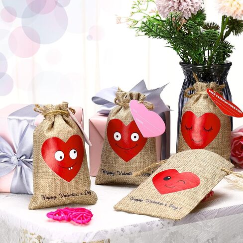 Riakrum 24 Sets valentines day Burlap Favor Bags Valentine's Day Heart Burlap Gift Bag bakery bags Treat Bags Goodie Bags Candy Bags for Valentine's Day small shop Wedding Bridal Shower Party Favor in Saudi Arabia