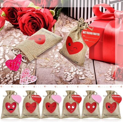 Riakrum 24 Sets valentines day Burlap Favor Bags Valentine's Day Heart Burlap Gift Bag bakery bags Treat Bags Goodie Bags Candy Bags for Valentine's Day small shop Wedding Bridal Shower Party Favor in Saudi Arabia