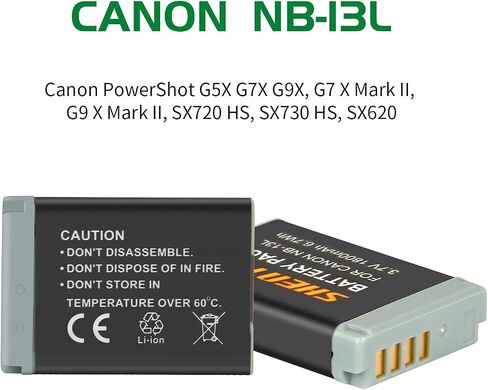 Shentec 2 حزمة بطاريات NB-13L 1800 مللي أمبير في الساعة وشاحن USB ثلاثي الفتحات LED متوافق مع كاميرا Canon NB-13L وCanon PowerShot G5X G7X G9X، G7 X Mark II، G9 X Mark II، SX720 HS، SX730 HS، SX620 HS in Saudi Arabia