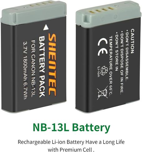 Shentec 2 حزمة بطاريات NB-13L 1800 مللي أمبير في الساعة وشاحن USB ثلاثي الفتحات LED متوافق مع كاميرا Canon NB-13L وCanon PowerShot G5X G7X G9X، G7 X Mark II، G9 X Mark II، SX720 HS، SX730 HS، SX620 HS in Saudi Arabia