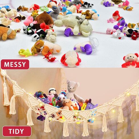 Stuffed Animal Net, Pink Toy Hammock Hanging Star Stuffed Animal Storage Organizer Holder Room Decor with Tassels for Play Room Bedroom Birthday Gifts in Kuwait