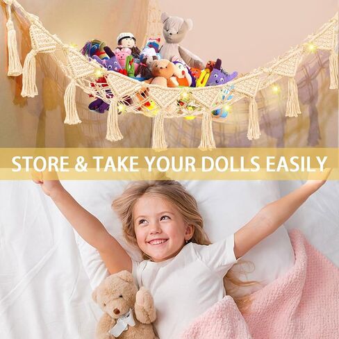 Stuffed Animal Net, Pink Toy Hammock Hanging Star Stuffed Animal Storage Organizer Holder Room Decor with Tassels for Play Room Bedroom Birthday Gifts in Kuwait