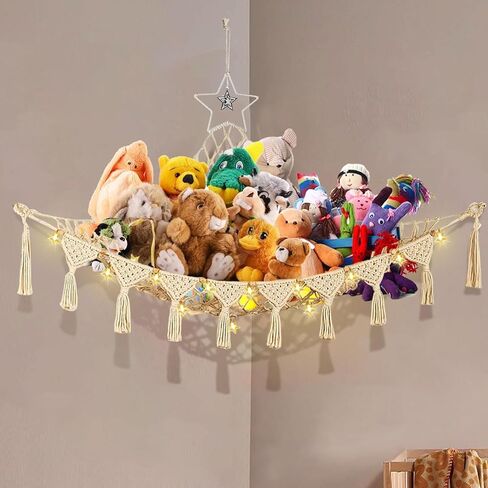 Stuffed Animal Net, Pink Toy Hammock Hanging Star Stuffed Animal Storage Organizer Holder Room Decor with Tassels for Play Room Bedroom Birthday Gifts in Kuwait