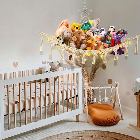 Stuffed Animal Net, Pink Toy Hammock Hanging Star Stuffed Animal Storage Organizer Holder Room Decor with Tassels for Play Room Bedroom Birthday Gifts in Kuwait