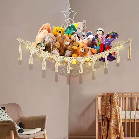 Stuffed Animal Net, Pink Toy Hammock Hanging Star Stuffed Animal Storage Organizer Holder Room Decor with Tassels for Play Room Bedroom Birthday Gifts in Kuwait